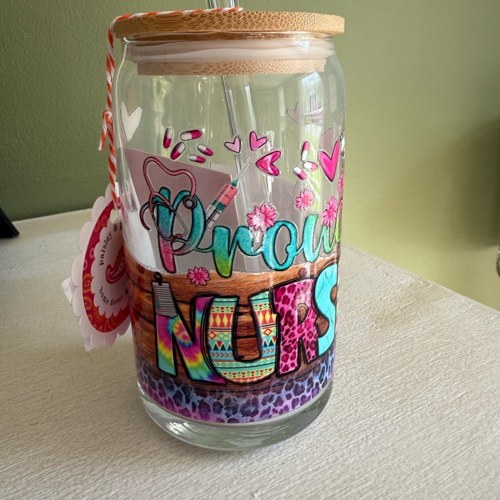 Colorful 'Proud Nurse' Tumbler with Straw. New!